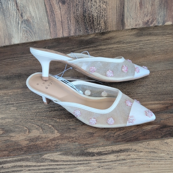 a new day Shoes - a new day Beige Delilah Mesh Floral Mule Heels NWT